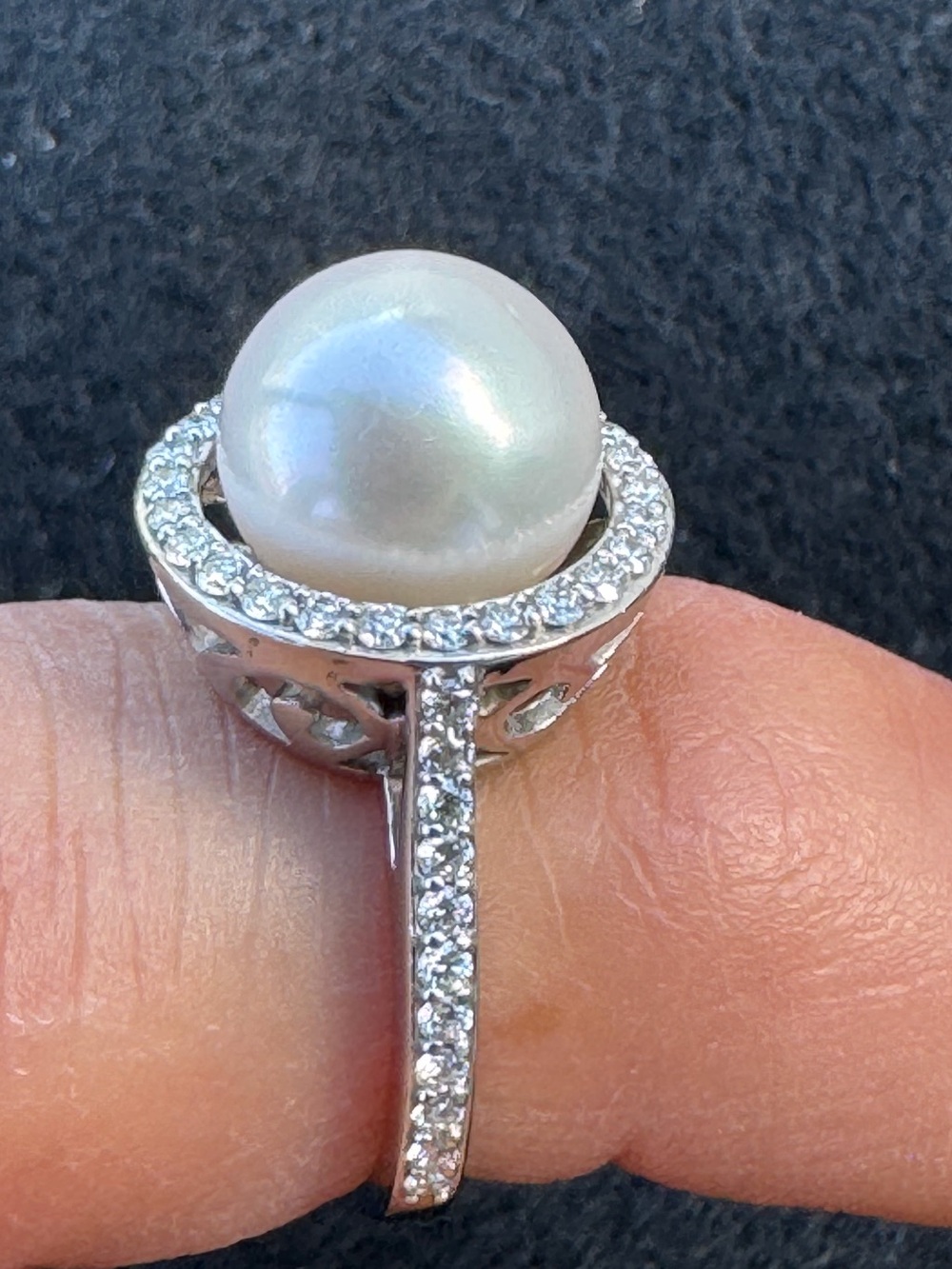 Classic White Pearl Halo Engagement Ring - White